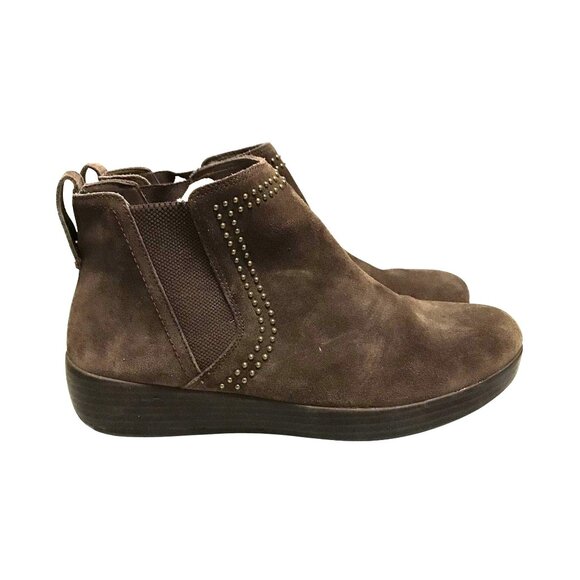 Fitflop Brown Suede Studded Super Chelsea Ankle Boots Wedge Comfort Shoes - Picture 1 of 11